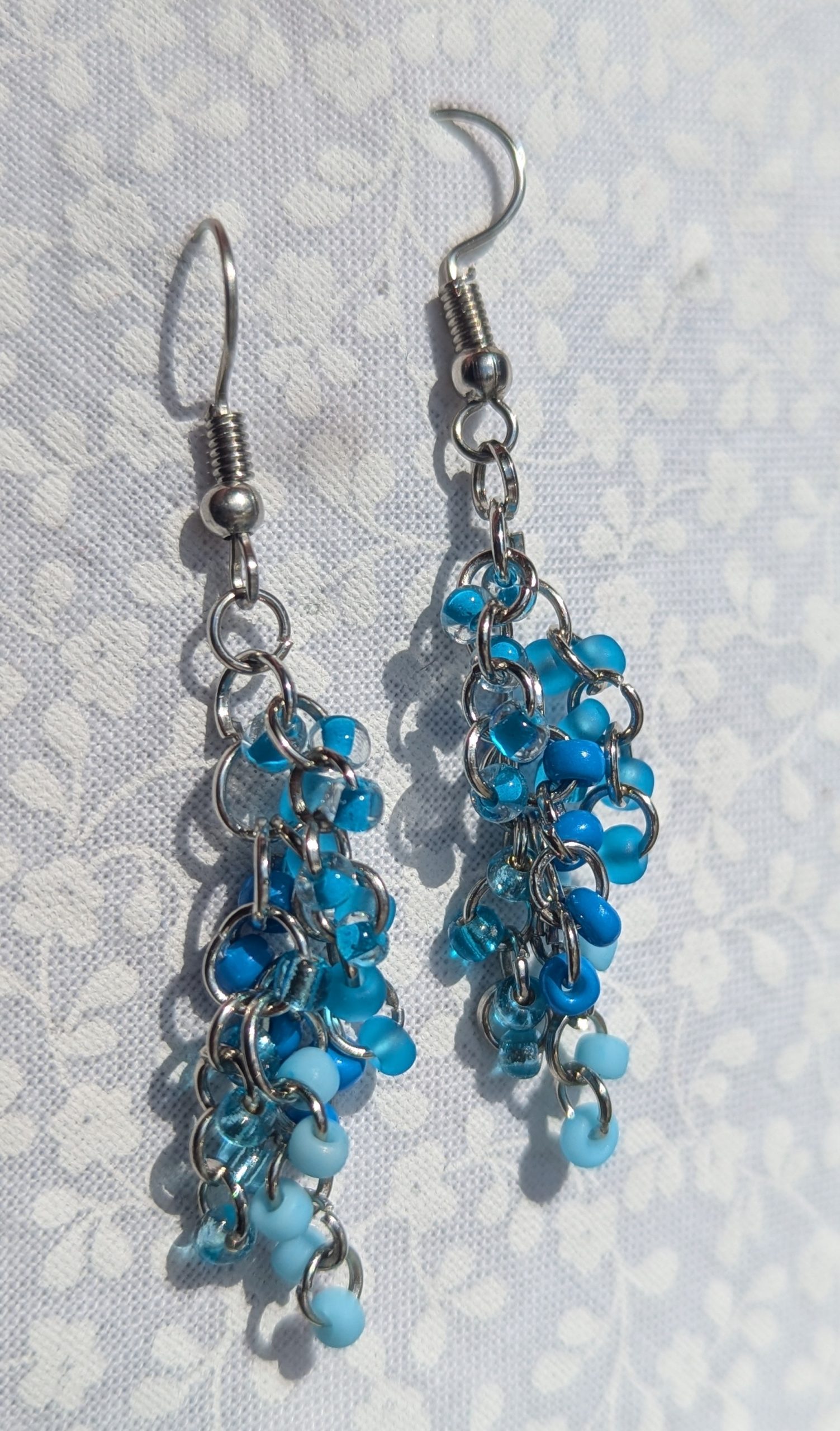 Blue and Pewter 6 tiered earrings