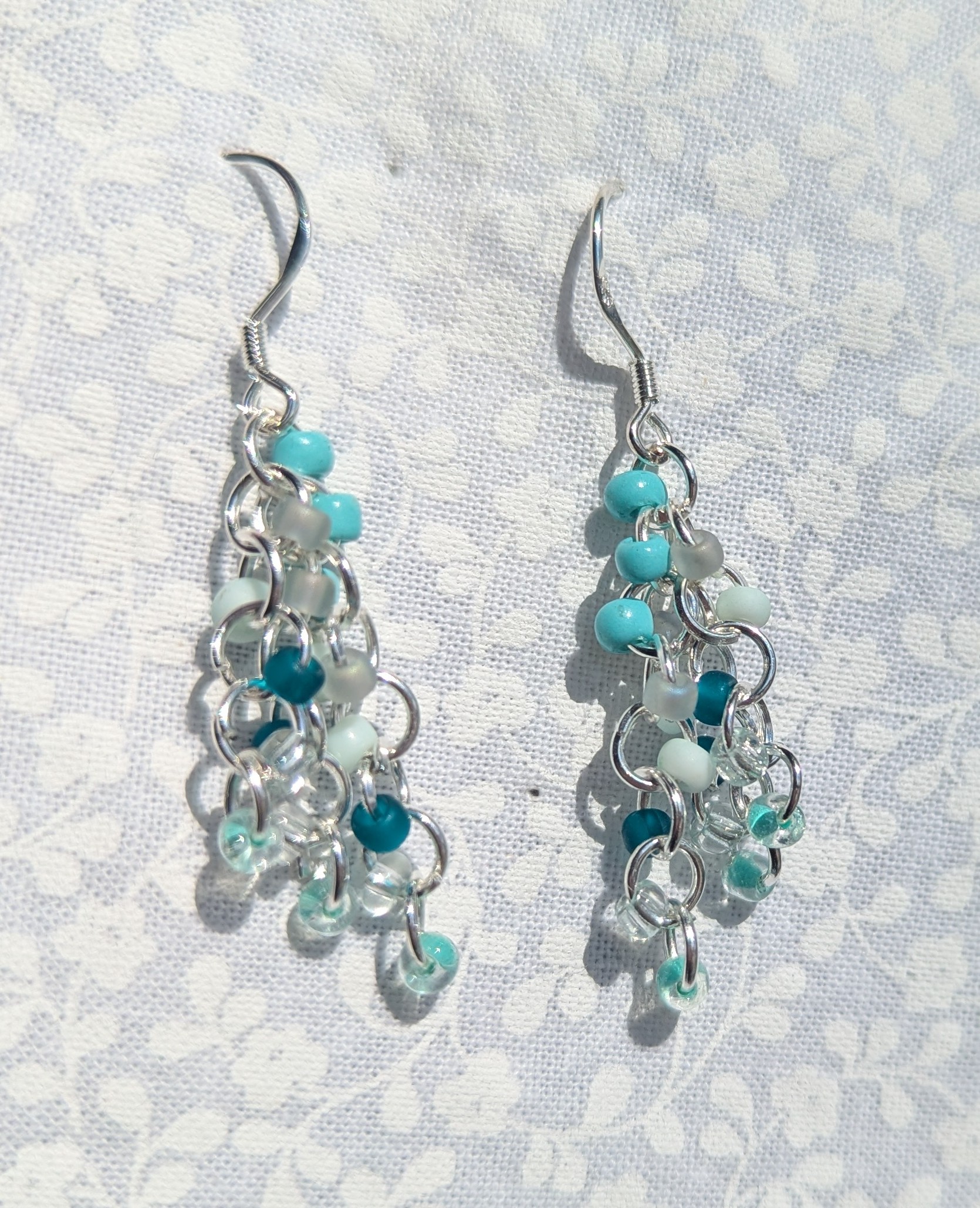 Pale Blue-Teal and Silver Earrings A1017