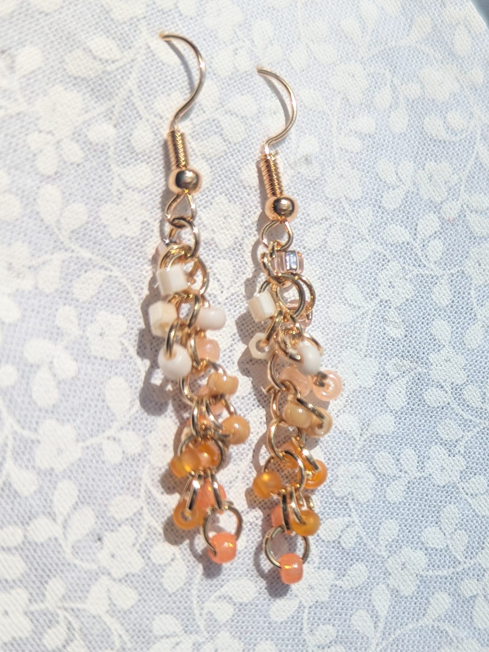 Easter Sunday Earrings: Pink Cream Clear and Gold Earrings A1022