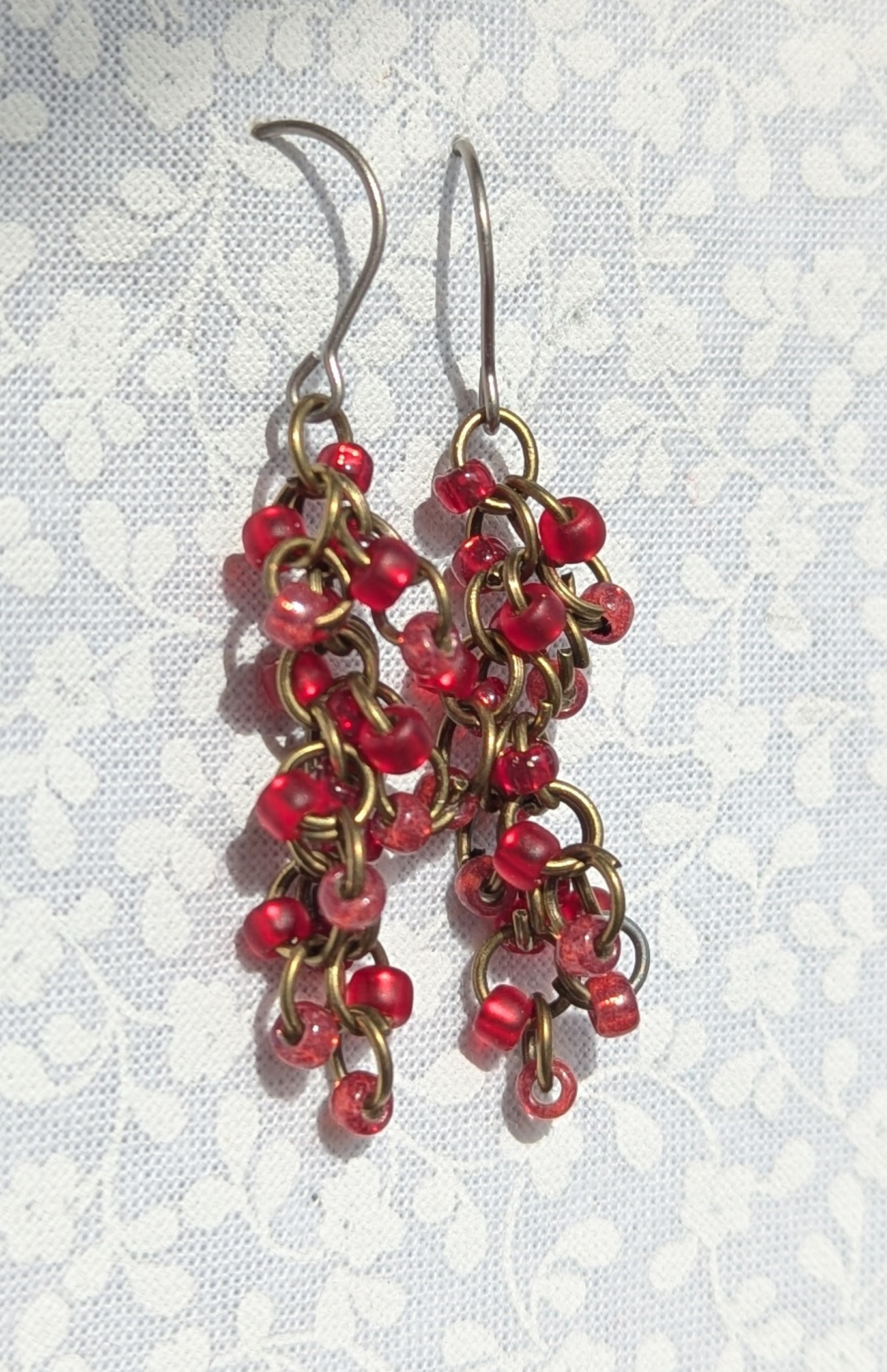 Red and Bronze 6 tiered earrings with 3 colors A1024