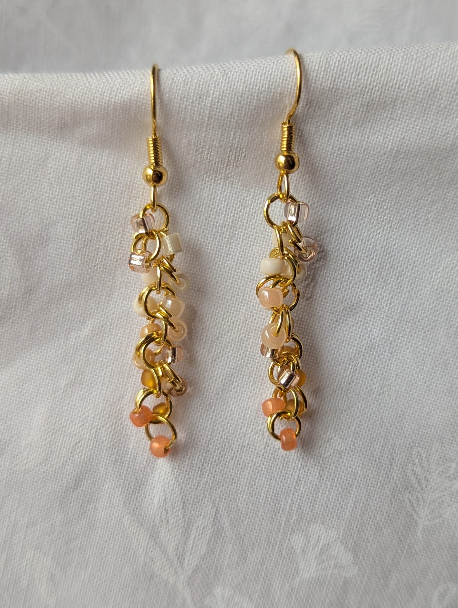 Easter Sunday Earrings: Pink Cream Clear and Gold Earrings A1022