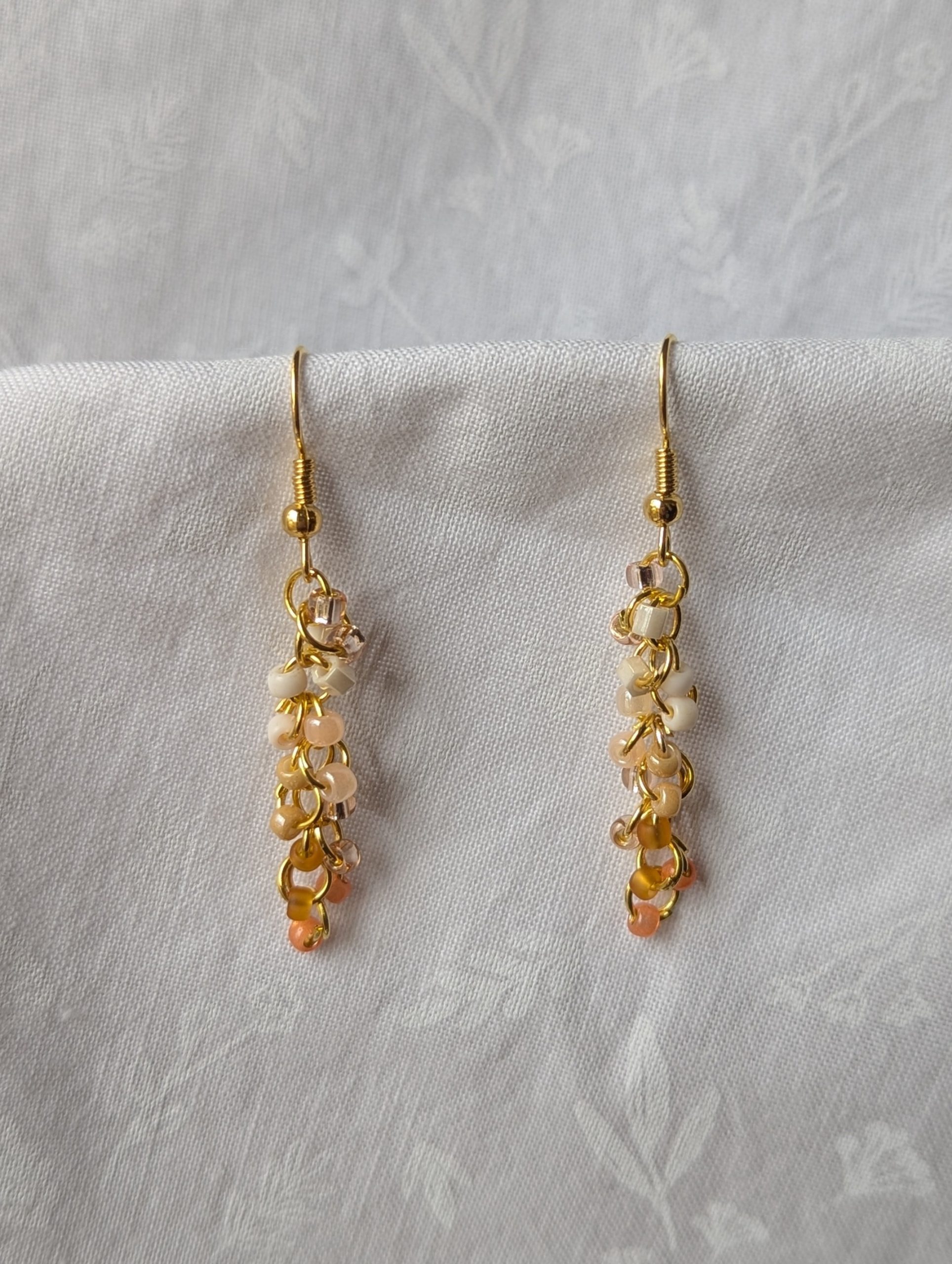 Easter Sunday Earrings: Pink Cream Clear and Gold Earrings A1022