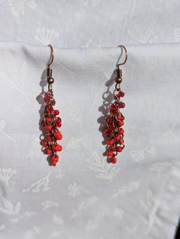 These Graceful Garnet Red earrings feature four different hues of red with various textures.