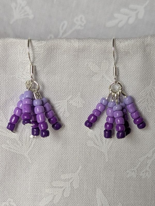 Lavender Eclipse purple gradient earrings with five dreamy purples and silver fixtures.