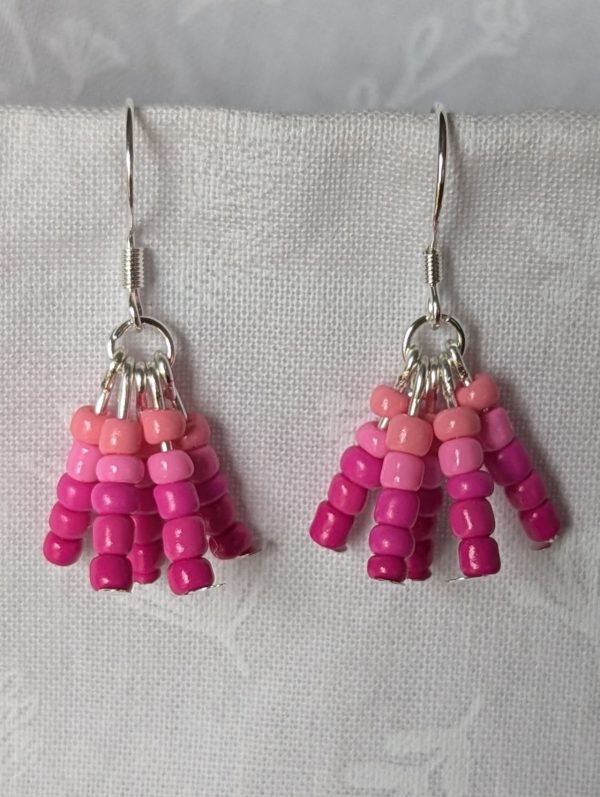 Rosy Bloom pink gradient earrings with five romantic shades and silver components.